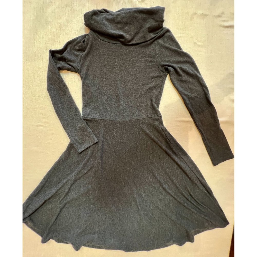GO Couture Fit & Flare Cowl Neck Sweater Dress Gray Long Sleeve USA Large NWOT